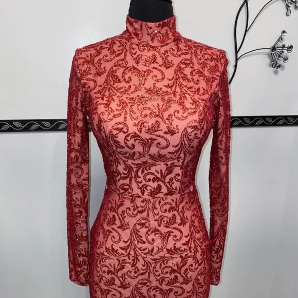 Portia and Scarlett Lace Glittery Long Sleeve Detachable Overskirt Dress - Picture 8 of 13